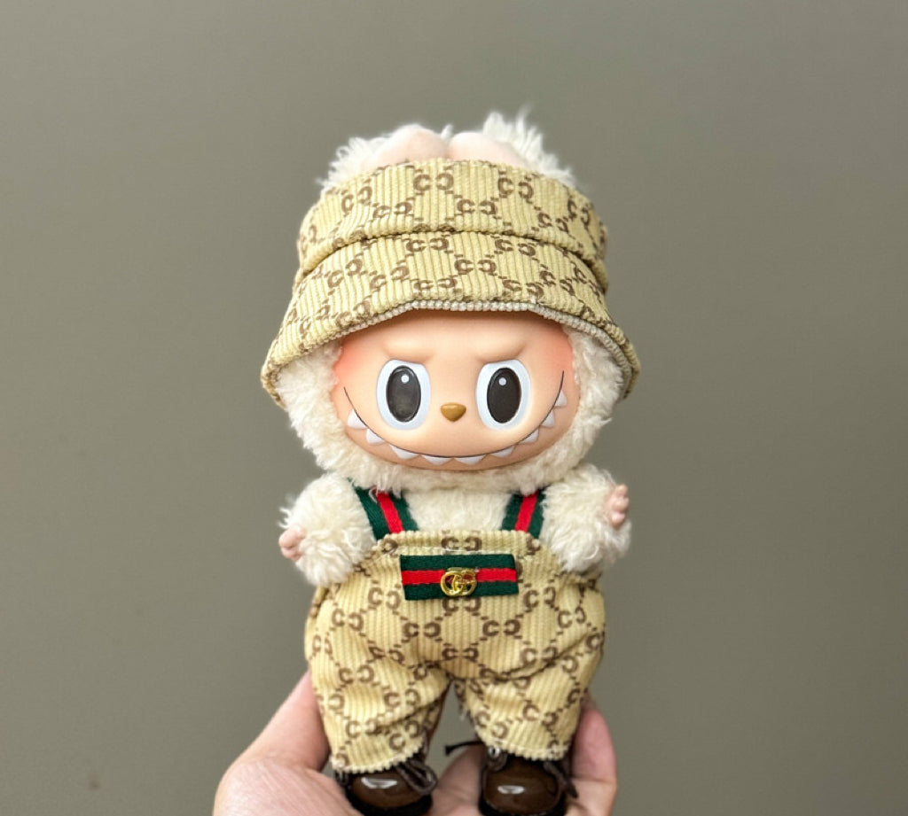 Labubu Clothing – Luxe Monogram Print Overalls & Bucket Hat